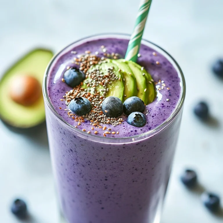 Blueberry Avocado Protein Smoothie with Flaxseed and Almond Milk