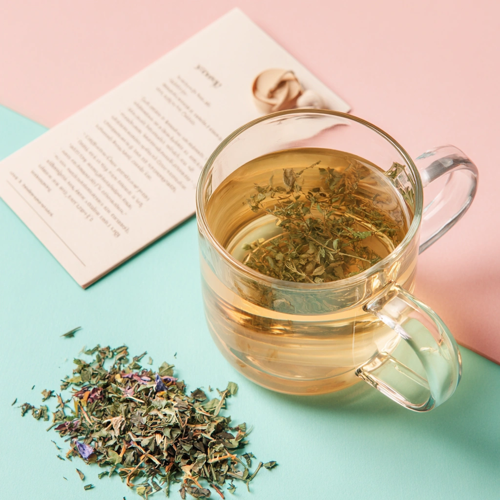 Served tummy tea in glass mug